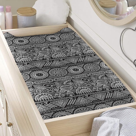 Black And White Ethnic Pattern Print Changing Pad Cover