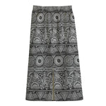 Black And White Ethnic Pattern Print Cotton Front Slit Maxi Skirt