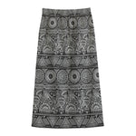Black And White Ethnic Pattern Print Cotton Front Slit Maxi Skirt