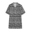Black And White Ethnic Pattern Print Cotton Hawaiian Shirt