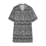 Black And White Ethnic Pattern Print Cotton Hawaiian Shirt