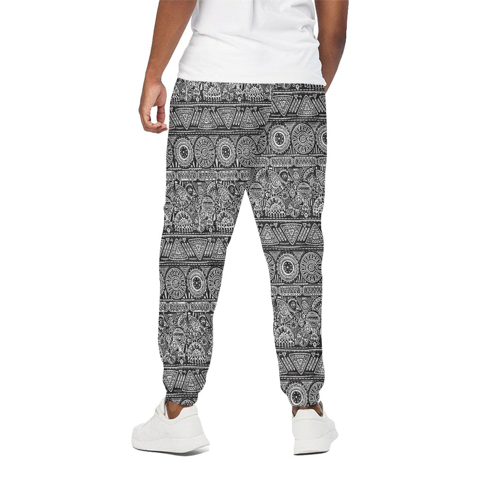 Black And White Ethnic Pattern Print Cotton Pants