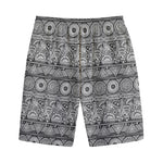 Black And White Ethnic Pattern Print Cotton Shorts