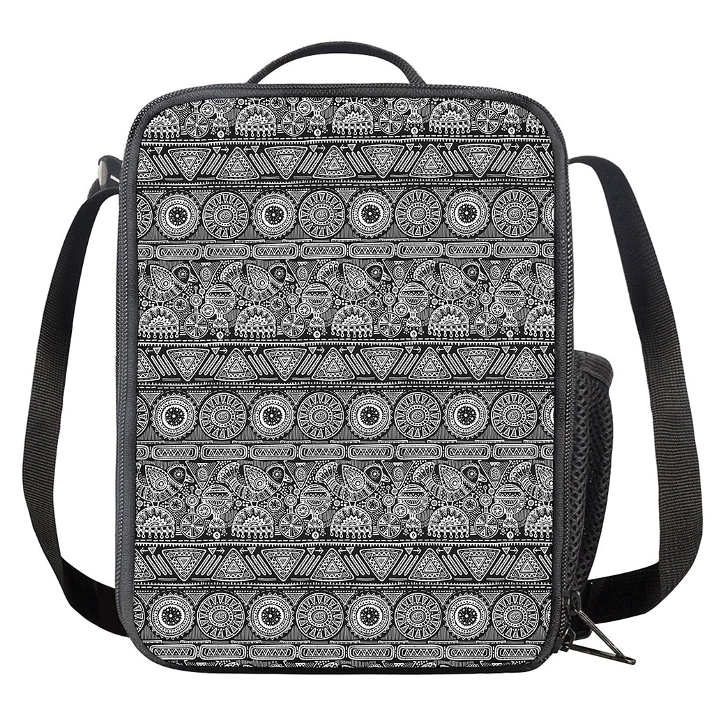 Black And White Ethnic Pattern Print Crossbody Lunch Bag
