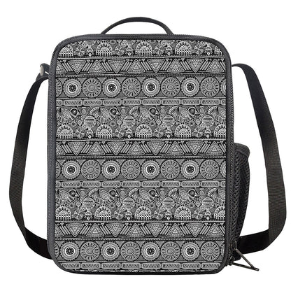 Black And White Ethnic Pattern Print Crossbody Lunch Bag