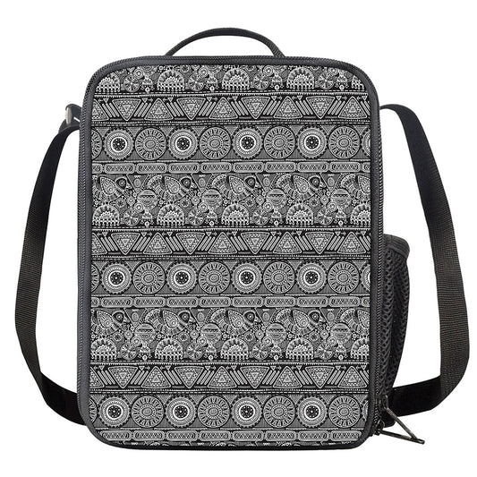 Black And White Ethnic Pattern Print Crossbody Lunch Bag