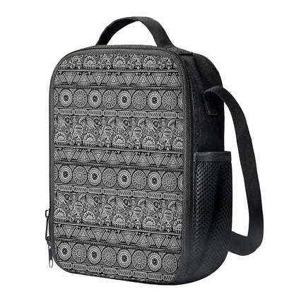 Black And White Ethnic Pattern Print Crossbody Lunch Bag