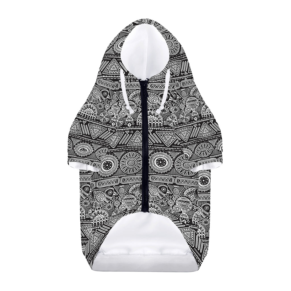Black And White Ethnic Pattern Print Dog Zip Up Hoodie
