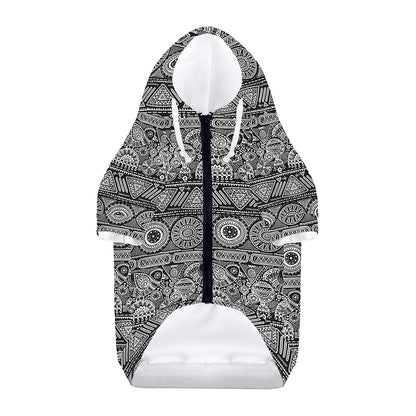 Black And White Ethnic Pattern Print Dog Zip Up Hoodie