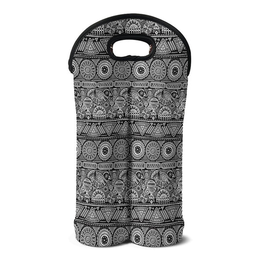 Black And White Ethnic Pattern Print Double Neoprene Wine Tote