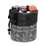 Black And White Ethnic Pattern Print Drawstring Makeup Bag