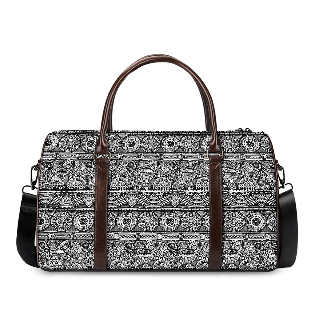 Black And White Ethnic Pattern Print Duffle Bag