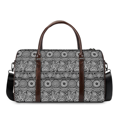 Black And White Ethnic Pattern Print Duffle Bag