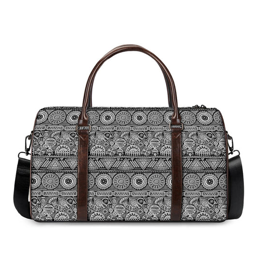 Black And White Ethnic Pattern Print Duffle Bag