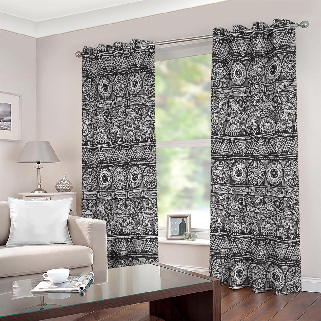 Black And White Ethnic Pattern Print Extra Wide Grommet Curtains