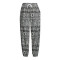 Black And White Ethnic Pattern Print Fleece Lined Knit Pants