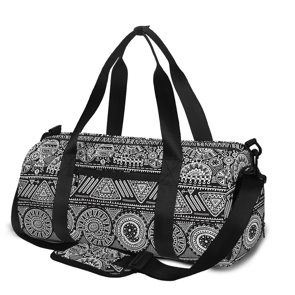 Black And White Ethnic Pattern Print Gym Bag