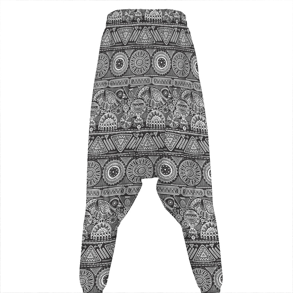 Black And White Ethnic Pattern Print Hammer Pants