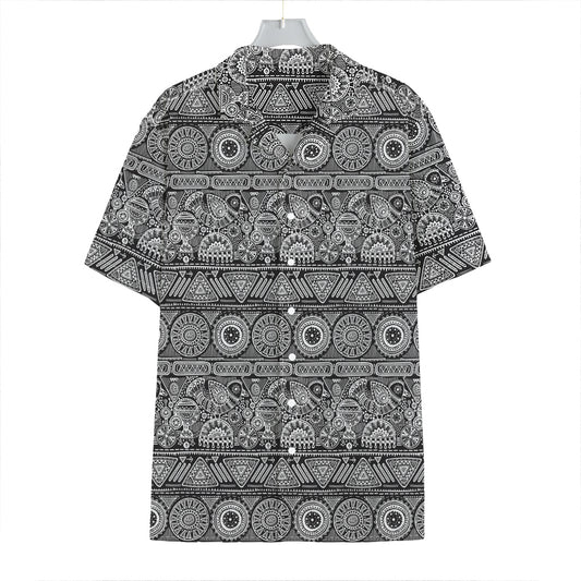 Black And White Ethnic Pattern Print Hawaiian Shirt