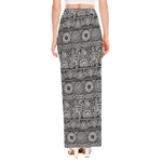 Black And White Ethnic Pattern Print High Slit Maxi Skirt