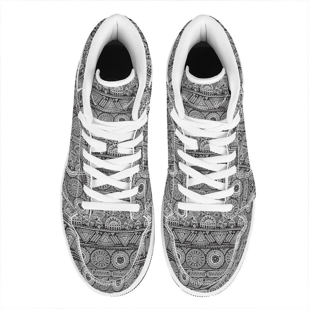 Black And White Ethnic Pattern Print High Top Leather Sneakers
