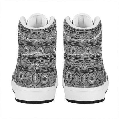 Black And White Ethnic Pattern Print High Top Leather Sneakers
