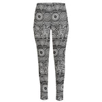 Black And White Ethnic Pattern Print High-Waisted Pocket Leggings