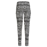 Black And White Ethnic Pattern Print High-Waisted Pocket Leggings