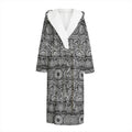 Black And White Ethnic Pattern Print Hooded Bathrobe