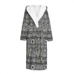 Black And White Ethnic Pattern Print Hooded Bathrobe