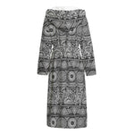 Black And White Ethnic Pattern Print Hooded Bathrobe