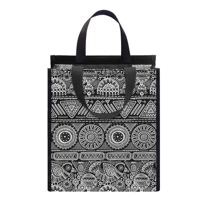 Black And White Ethnic Pattern Print Insulated Lunch Tote