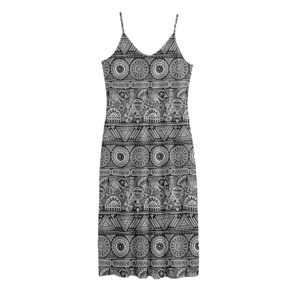Black And White Ethnic Pattern Print Jersey Midi Cami Dress