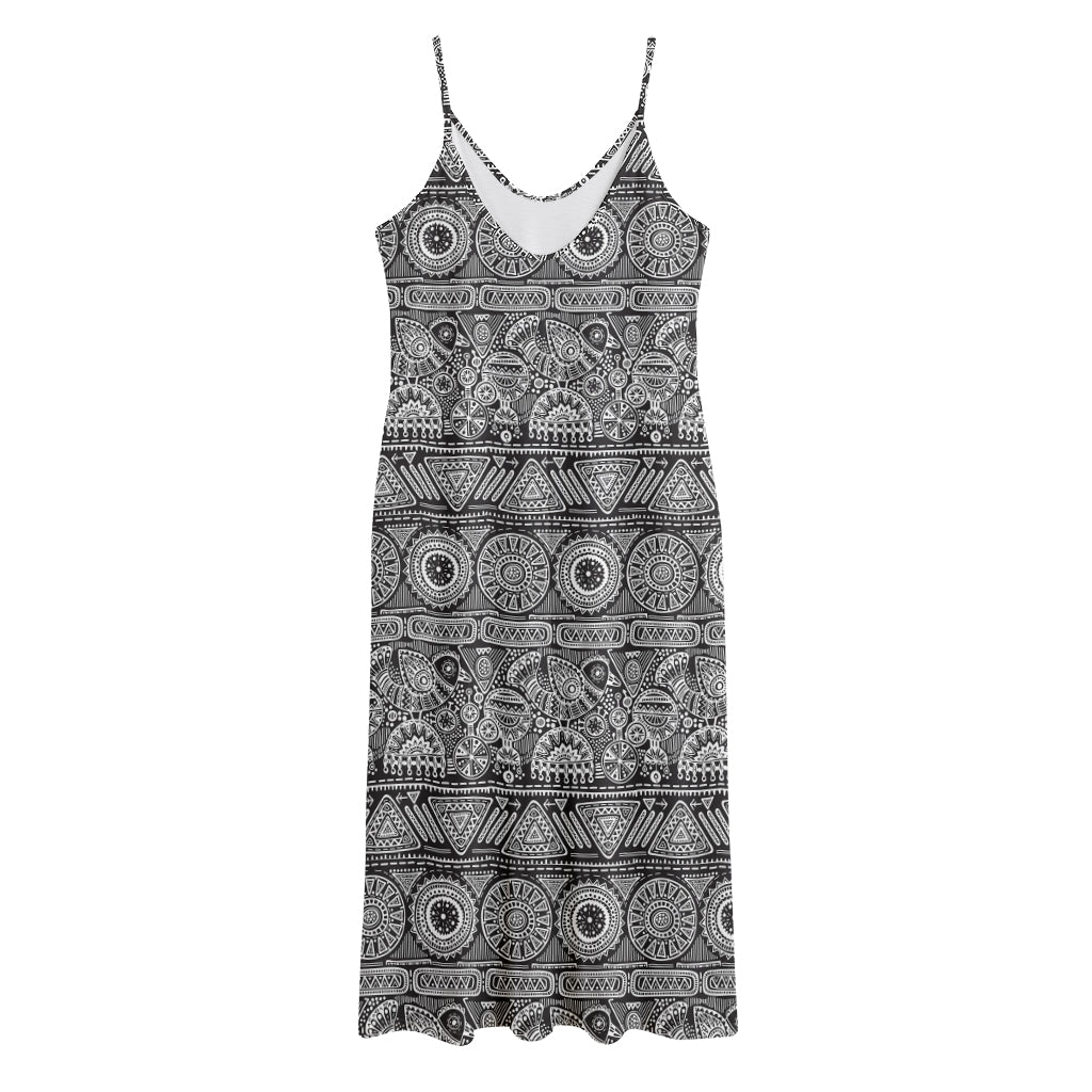 Black And White Ethnic Pattern Print Jersey Midi Cami Dress