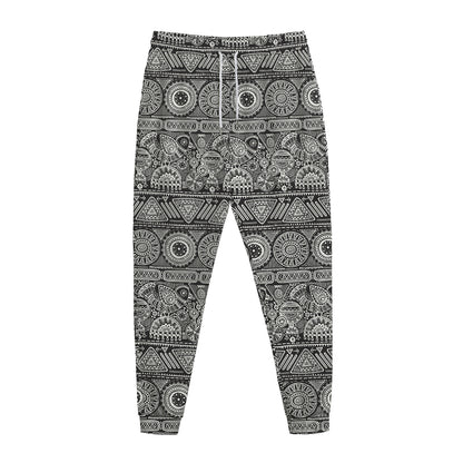 Black And White Ethnic Pattern Print Jogger Pants
