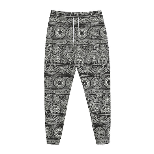 Black And White Ethnic Pattern Print Jogger Pants