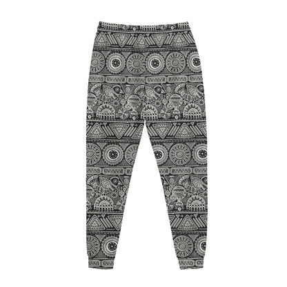 Black And White Ethnic Pattern Print Jogger Pants