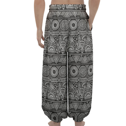 Black And White Ethnic Pattern Print Lantern Pants
