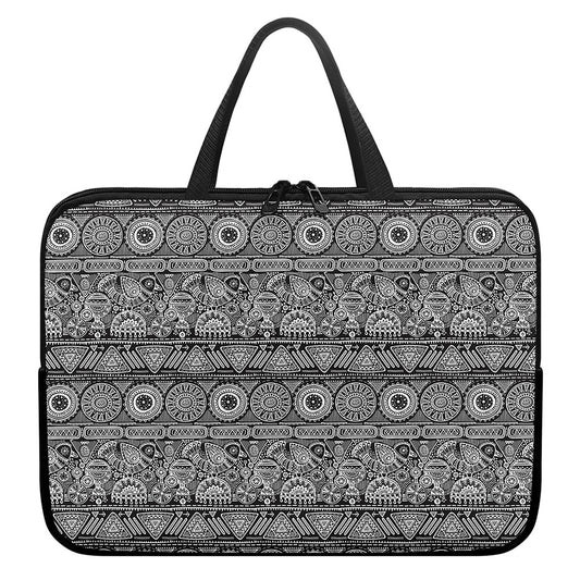 Black And White Ethnic Pattern Print Laptop Sleeve With Handle