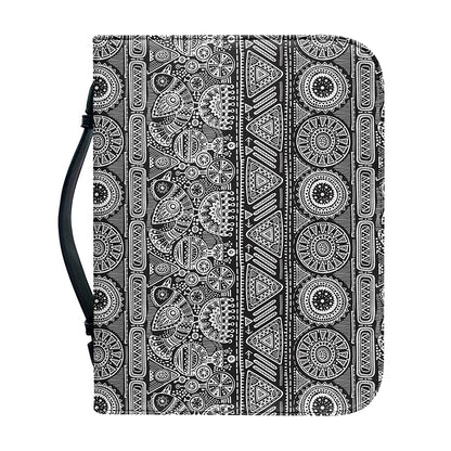 Black And White Ethnic Pattern Print Leather Bible Cover