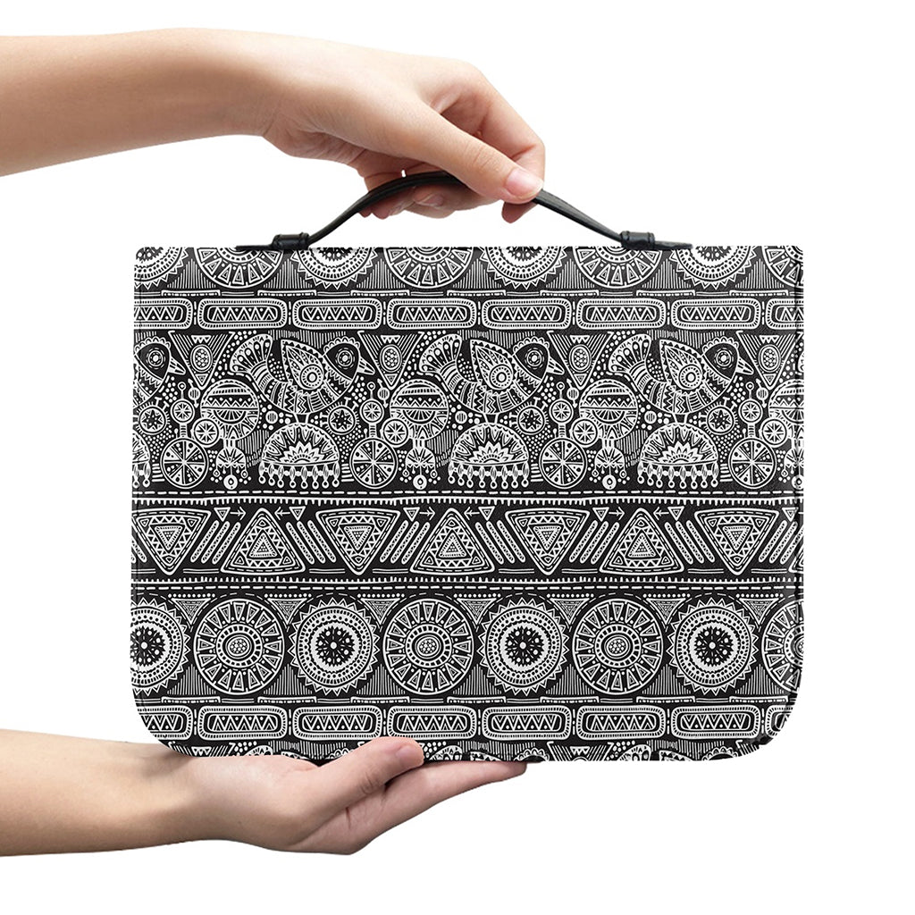 Black And White Ethnic Pattern Print Leather Bible Cover