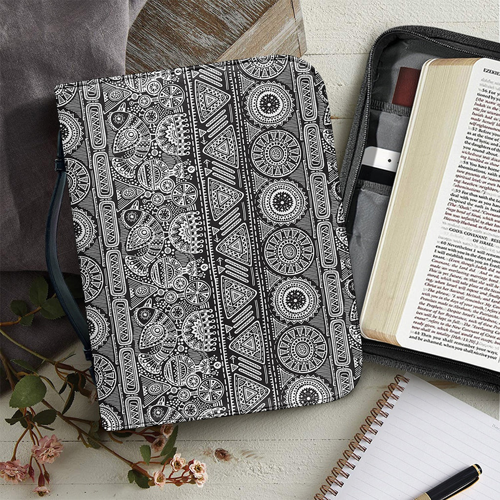 Black And White Ethnic Pattern Print Leather Bible Cover