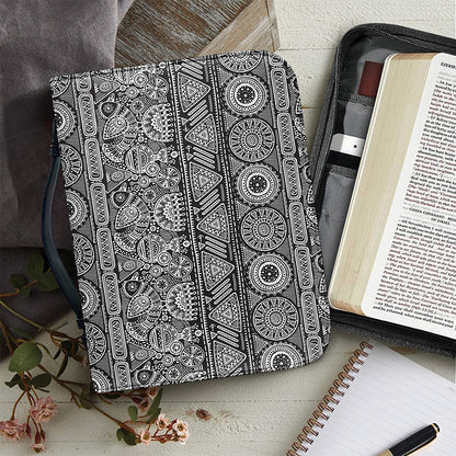 Black And White Ethnic Pattern Print Leather Bible Cover