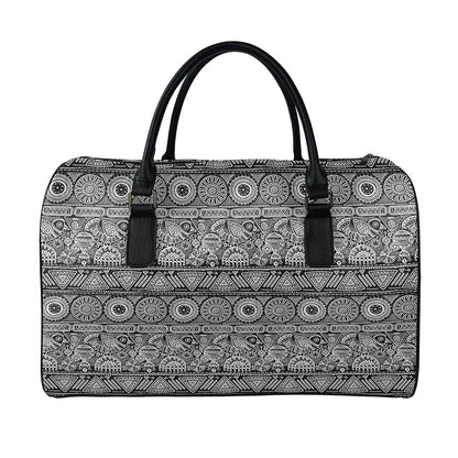 Black And White Ethnic Pattern Print Leather Duffle Bag