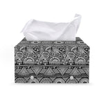 Black And White Ethnic Pattern Print Leather Tissue Box Cover