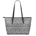 Black And White Ethnic Pattern Print Leather Tote Bag With Zipper
