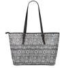 Black And White Ethnic Pattern Print Leather Tote Bag