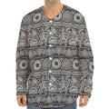 Black And White Ethnic Pattern Print Long Sleeve Baseball Jersey