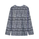 Black And White Ethnic Pattern Print Long Sleeve Short Coat