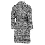 Black And White Ethnic Pattern Print Men's Bathrobe